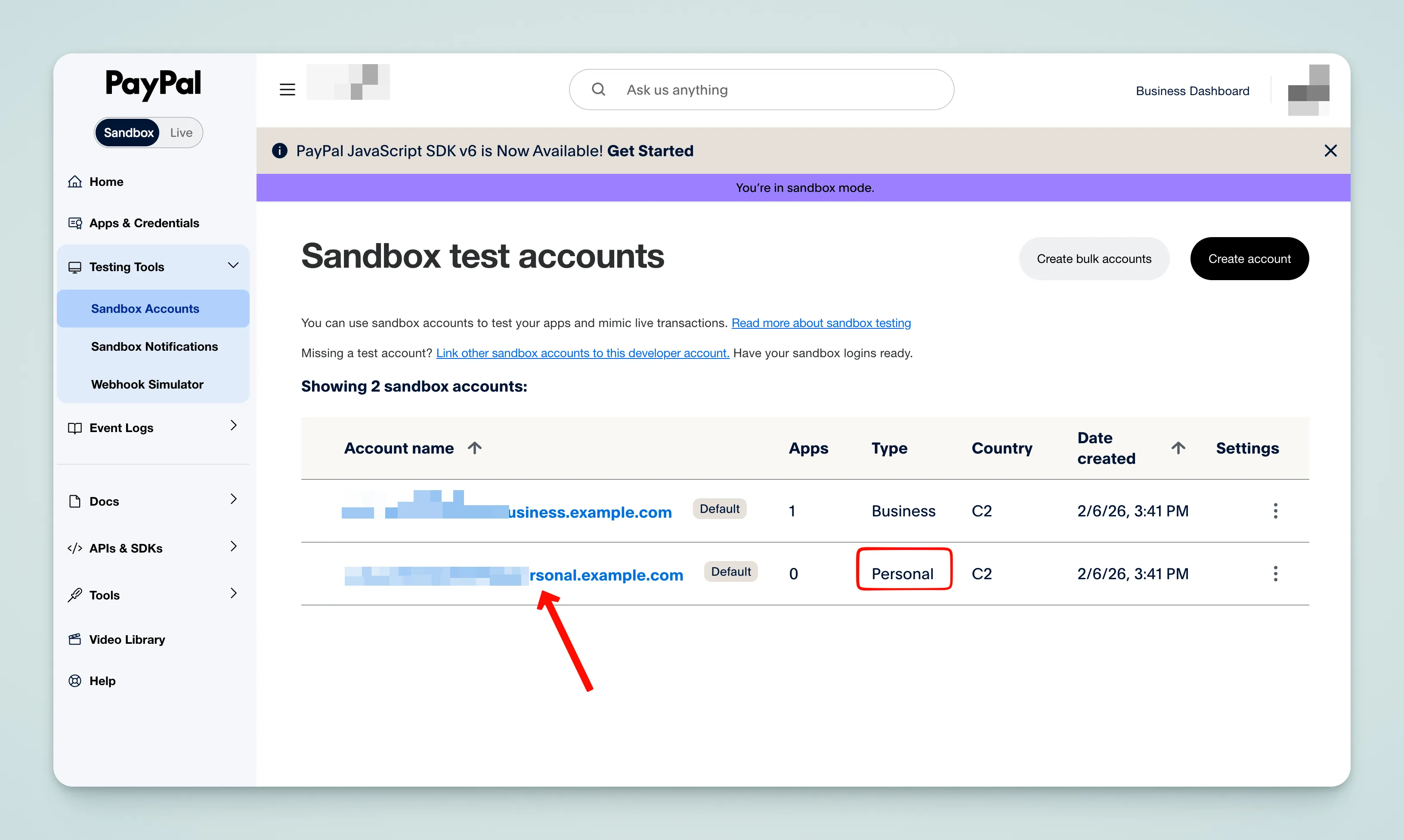 PayPal Sandbox Accounts